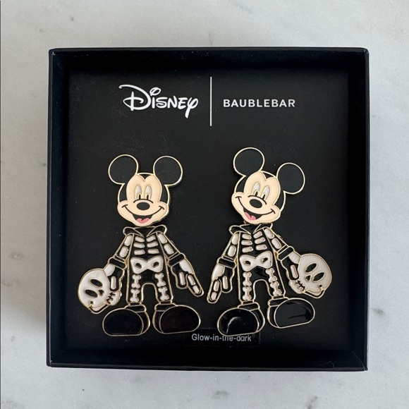 Disney X Bauble Bar Glow-In-The-Dark Mickey Mouse Skeleton Earrings - Picture 1 of 2
